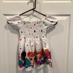 White Dress with Colorful Cartoon Print